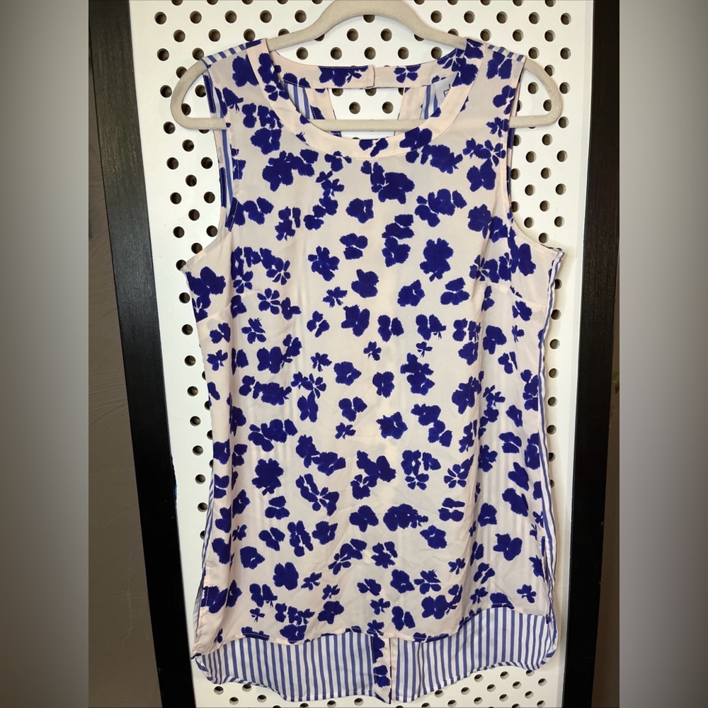 CAbi Blue‎ Floral & Stripe Mixed-Print Sleeveless Tunic Top